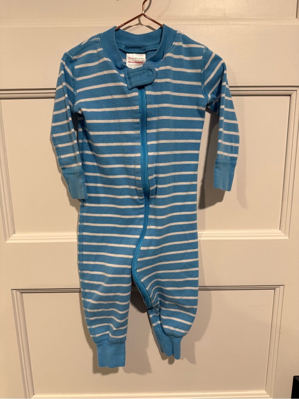 Hanna Andersson Blue and White Striped Zipper Footie
